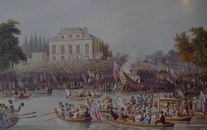 “A regatta before Brandenburg House to accompany the Watermen of England’s arrival with their address to the Queen”